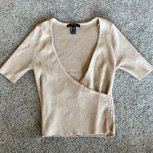 Cream wrap short sleeve top